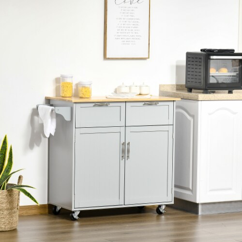 Modern Wooden Rolling Kitchen Island Storage Cart Serving Trolley w/ Towel Rack Perspective: bottom