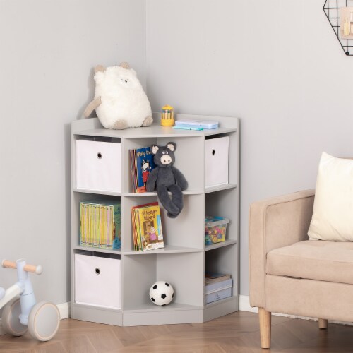 HOMCOM Kids Storage Organizer for Small Bedrooms, Corner Shelf, Grey