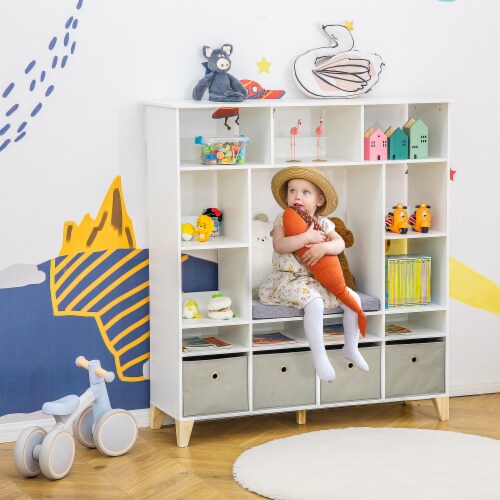 Kids Bookcase with Storage White