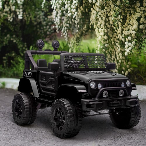 12V Battery Powered Kids Ride On Car Off Road Truck Toy w/ Parent Remote, Black Perspective: bottom