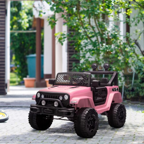 12V Battery Powered Kids Ride On Car Off Road Truck Toy w/ Parent Remote, Pink Perspective: bottom