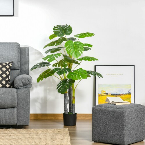 4' Artificial Monstera Deliciosa Potted Decorative Plant w/ 20 Realistic Leaves Perspective: bottom
