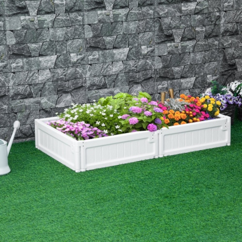 4' x 2' Raised Garden Bed, Plastic Open Planter Box, Veggie Cultivation, White Perspective: bottom