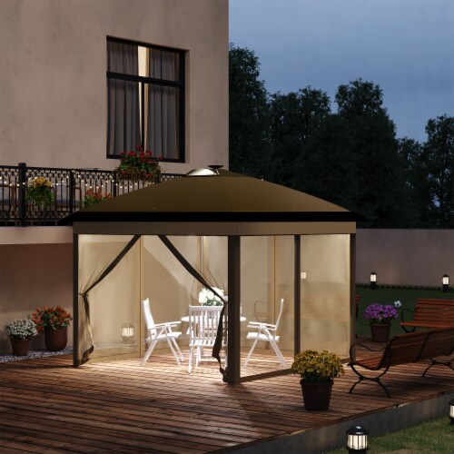 11 x11 Pop Up Gazebo Canopy Tent with Solar LED Light Zippered