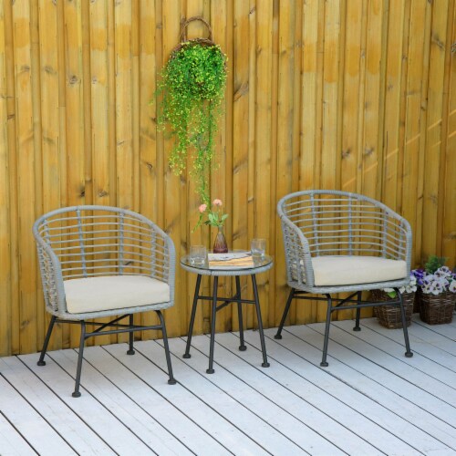 3-Piece Rattan Bistro Outdoor Table & Chairs Furniture Patio Set, Garden, White Perspective: bottom