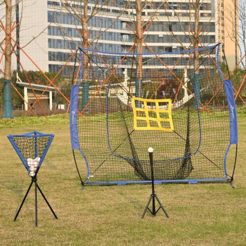 Outdoor Batting Practice Set w/ 120 Ball Collector & Beginner Tee Stand, Blue Perspective: bottom