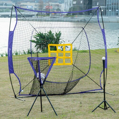 Outdoor Batting Practice Set w/ 120 Ball Collector & Beginner Tee Stand, Purple Perspective: bottom