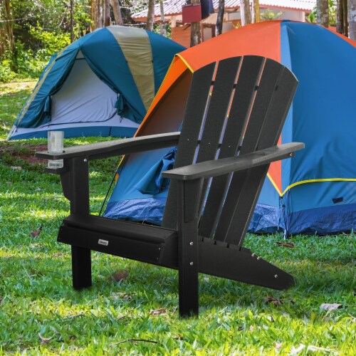 Outside Patio & Backyard Lounge Adirondack Chair w/ Ergonomic Design, Black Perspective: bottom