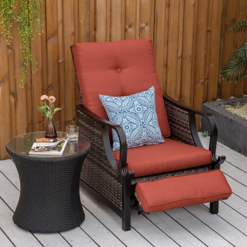 Outsunny Patio Wicker Recliner Chair With Footrest, Outdoor Pe