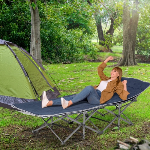 Outdoor Double Camping Cot Foldable Bed w Portable Travel Bag
