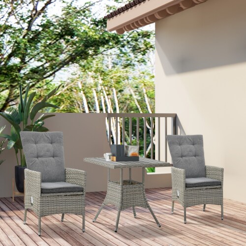 3 PCS Patio Wicker Conversation Recliner Chairs w/ Table Set, for Garden, Deck Perspective: bottom