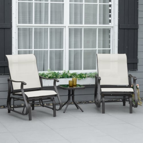 2-Person Gliding Rocking Chairs & Bistro Tea Table Garden Swing Seat Patio White Perspective: bottom