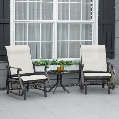 2-Person Gliding Rocking Chairs & Bistro Tea Table Garden Swing Seat Patio White Perspective: bottom
