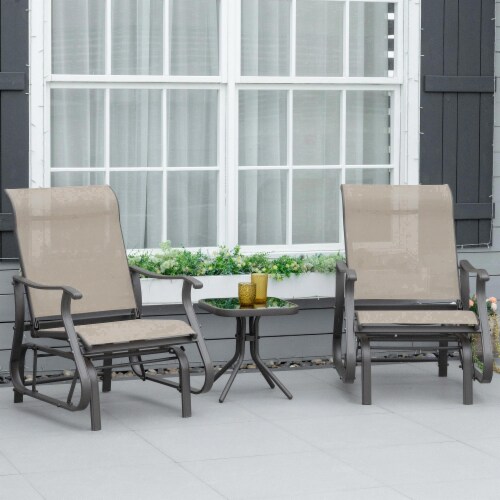 2-Person Gliding Rocking Chairs & Bistro Tea Table Garden Swing Seat Patio Grey Perspective: bottom