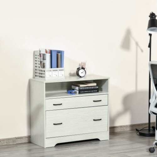 Home Office File Cabinet Storage Organizer W/ 2 Drawers & Shelf, Grey Perspective: bottom