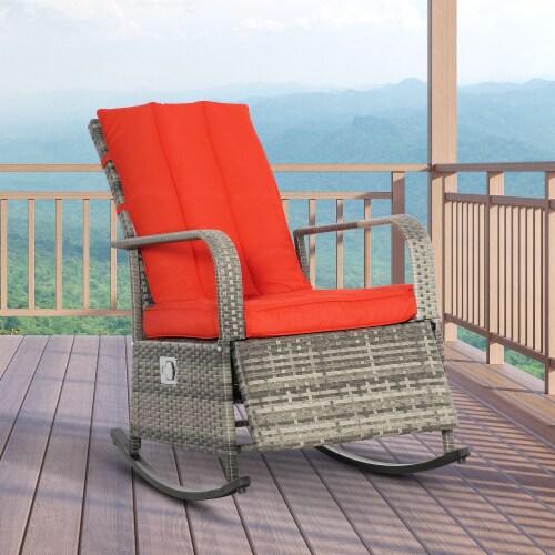 Red Adjustable Wicker Outdoor Recliner with Water Resistant Cushions