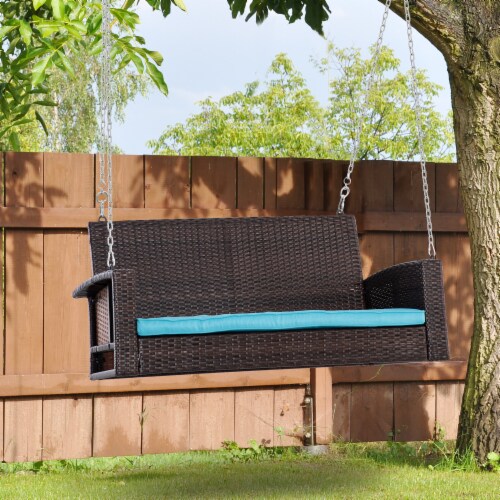 2 Person Wicker Porch Swing Chair Hanging Patio Bench Seat Sky Blue 1 Unit Mariano s