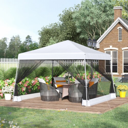 12' x 12' Pop Up Gazebo Foldable Canopy Tent w/ Carry Bag, Mesh Netting, White Perspective: bottom