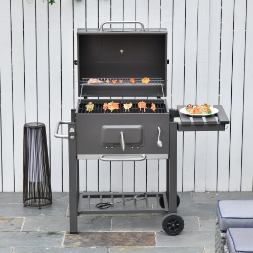 Portable Charcoal Grill BBQ Cooker Trolley for Camping Picnic Backyard, Grey Perspective: bottom
