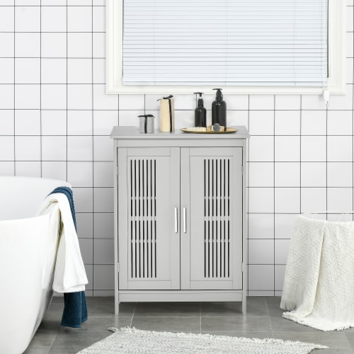 Costway Bathroom Floor Cabinet Side Storage Cabinet with 3 Drawers and 1  Cupboard Grey