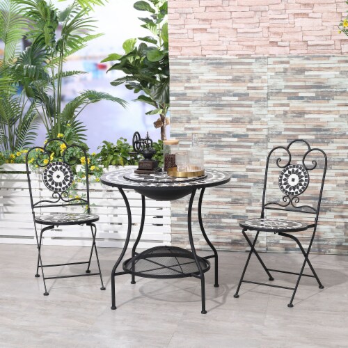 30  Wood Burning Fire Pit & Outdoor Ice Bucket Side Table, Steel, Lid, Mosaic Perspective: bottom