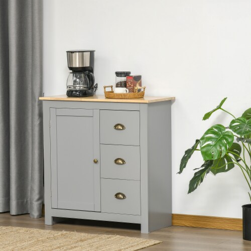 Modern Storage Sideboard Kitchen Cabinet Table w/ 3 Drawers & Adjustable Shelf Perspective: bottom
