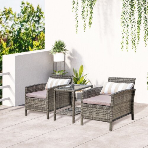3pc Patio Bistro Set Rattan Wicker Furniture 2 Armchairs Table Shelf Cream 1 Unit Harris Teeter