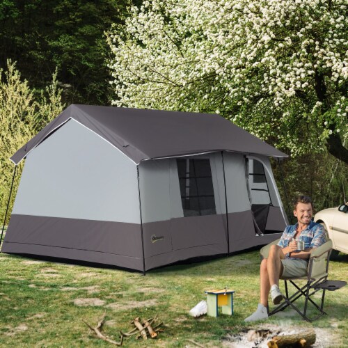 Large Camping Tent Heavy-Duty, Mesh or Fabric Ceiling, 8 to 10 Person Tent, Grey Perspective: bottom