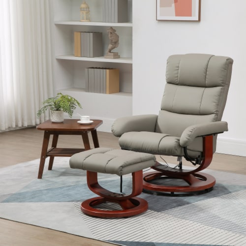 Recliner Chair with Ottoman Swivel Wood Base Remote and Side