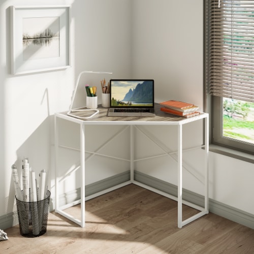 Corner Computer Desk. Writing Table with Steel Frame for Small