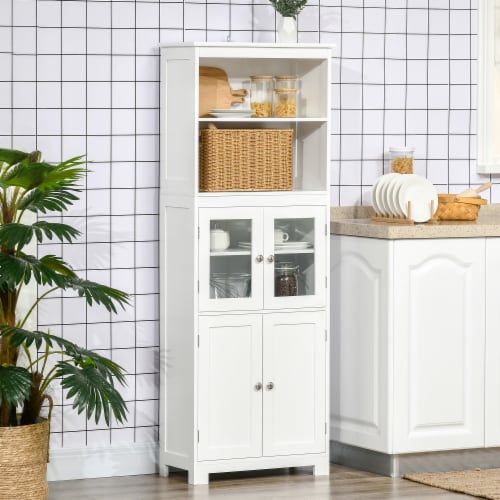 63 Buffet with Hutch Freestanding Storage Cabinet w/ Glass Door, Shelves,  White, 1 Unit - Fry's Food Stores