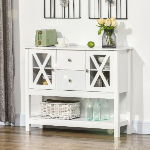 Modern Storage Sideboard Glass Door Buffet Cabinet 2 Drawer Console Table White 1 Unit Fry s Food Stores