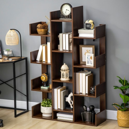 Tree Bookshelf Modern Free Standing Bookcase w/ 13 Open Shelves