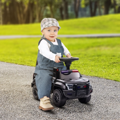 Police Car Toy with Megaphone, Ride On Sliding Car W/ Anti Fall Device Black Perspective: bottom