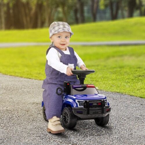 Police Car Toy with Megaphone, Ride On Sliding Car W/ Anti Fall Device Blue Perspective: bottom