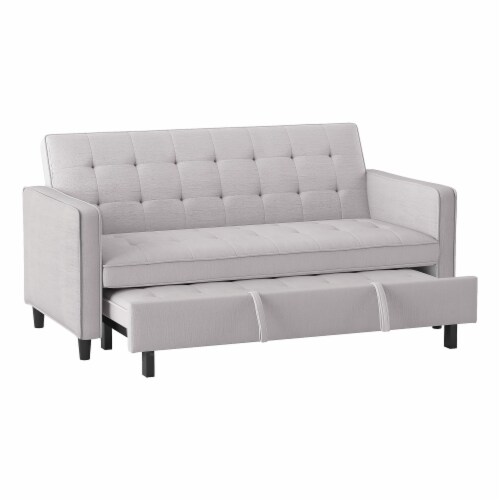 LightGray Microfiber Upholstered Convertible Studio Sofa with Pull