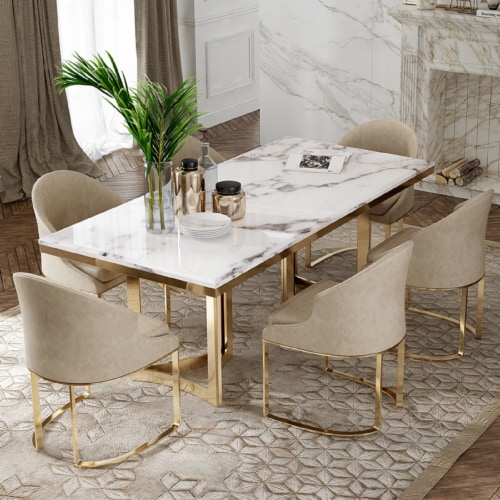70.87 in. Rectangular White and Gold Faux Marble Top Dining Table Seats 6 1 Fred Meyer