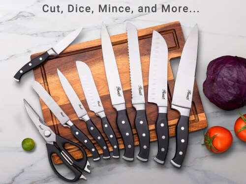 18-Piece Black Stainless Steel Professional Cutlery Kitchen Knife Set Perspective: bottom