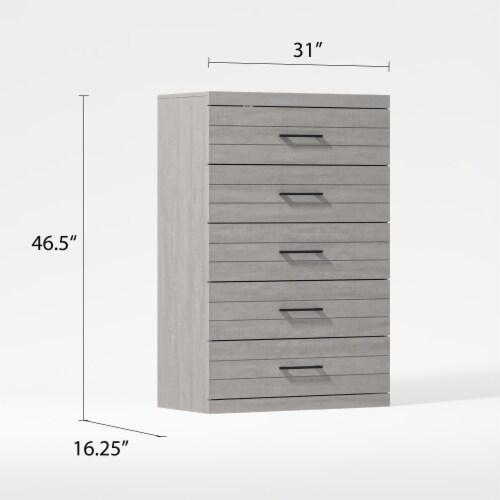 Hamsper 5-Drawer Dusty Gray Oak Chest of Drawers (46.4 in. × 16.1 in. × 30.7 in.) Perspective: bottom
