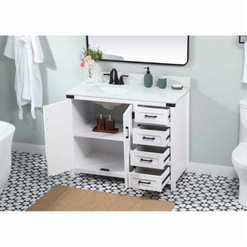 42 Inch Single Bathroom Vanity In White With Backsplash Perspective: bottom