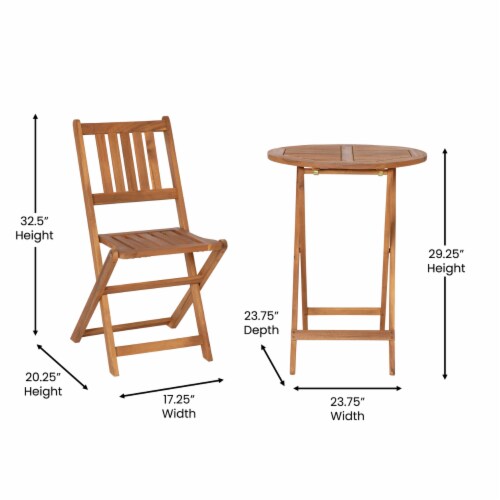 Martindale 3 Piece Folding Patio Bistro Set, Indoor/Outdoor Acacia Round Wood Table and 2 Perspective: bottom