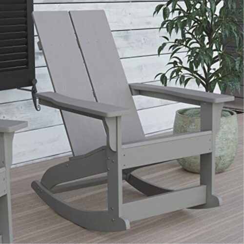 Poly Resin Rocking Adirondack Chair In Gray - Set Of2 Perspective: bottom