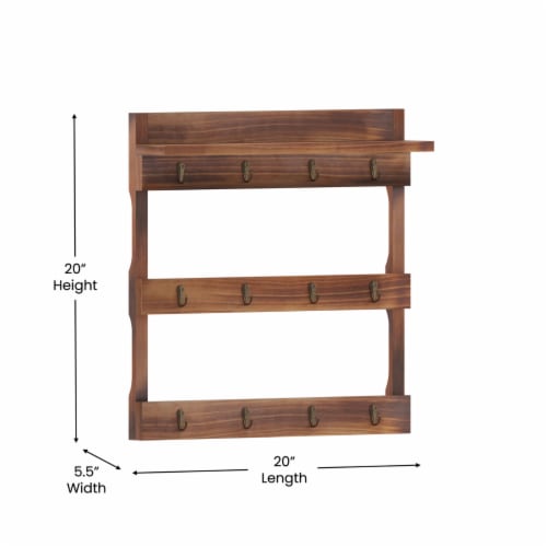 Campbell Wooden Wall Mount 12 Cup Mug Rack Organizer with Upper Storage Shelf and Metal Ha Perspective: bottom