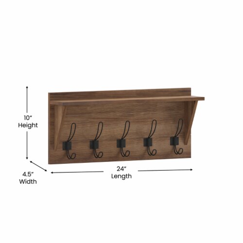 Daly Wall Mounted 24 Inch Solid Pine Wood Storage Rack with Upper Shelf and  5 Hooks For En, 1 - Kroger