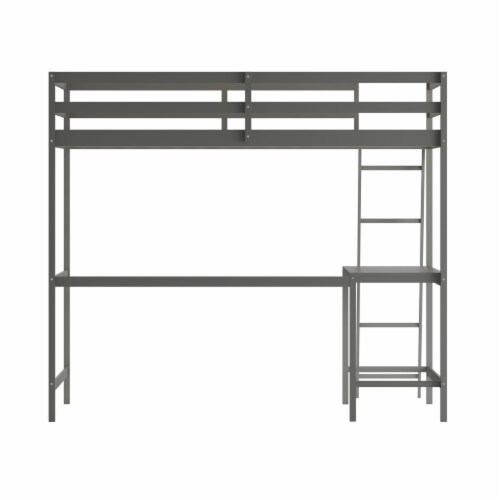 Riley Loft Bed Frame with Desk, Full Size Wooden Bed Frame with Protective Guard Rails & Perspective: bottom