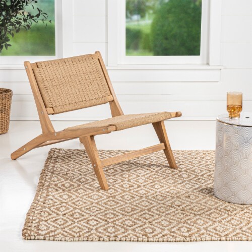 Parker Mid-Century Modern Woven Seagrass Wood Armless Lounge
