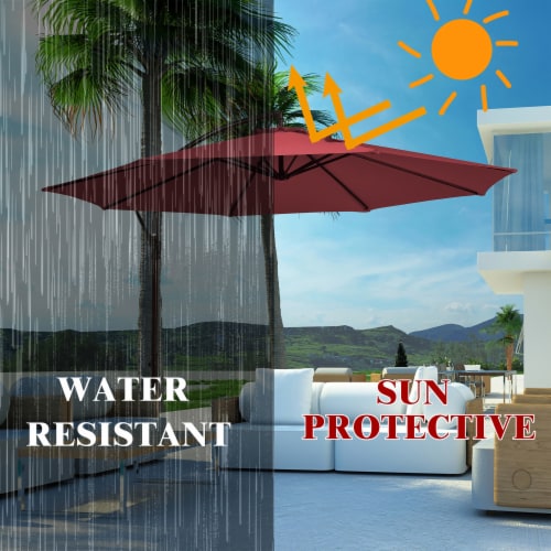 Costway 10FT Patio Offset Hanging Umbrella Easy Tilt Adjustment 8 Ribs Backyard Burgundy Perspective: bottom