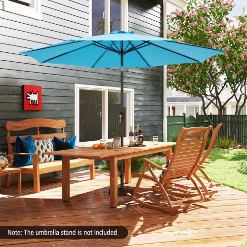 Costway 10Ft Outdoor Market Patio Table Umbrella Push Button Tilt Crank Lift Blue Perspective: bottom