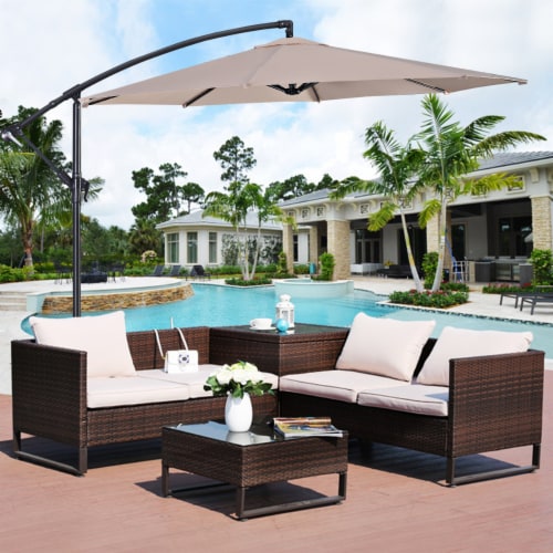 Costway 10' Hanging Umbrella Patio Sun Shade Offset Outdoor Market W/t Cross Base Beige Perspective: bottom