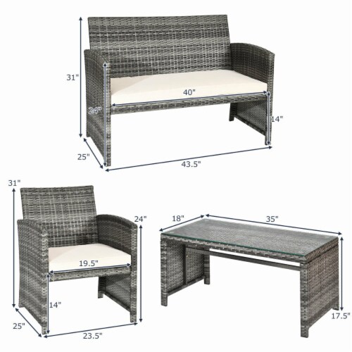 Costway 4PCS Rattan Patio Furniture Set Garden Lawn Sofa Cushioned Seat Mix Gray Wicker 4 pcs Smith s Food and Drug